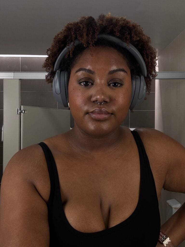 Brianna imani showing a picture of how her gym makeup looks after a hard workout. 