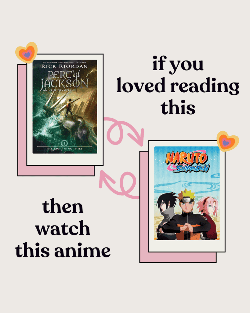 The is a image of the book cover Percy Jackson and the anime cover of Naruto