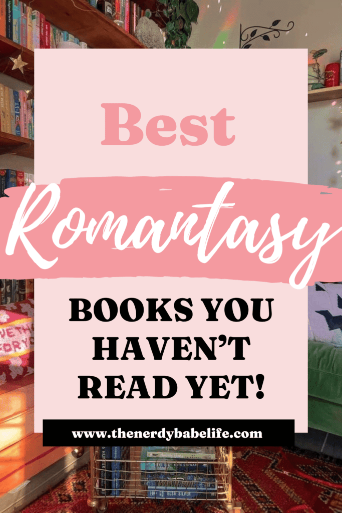 a promotional pin titled "best romantasy books you haven't read yet!"