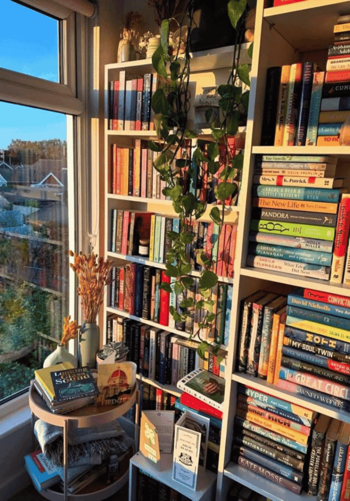 a bookshelf filled with the Best Romantasy books