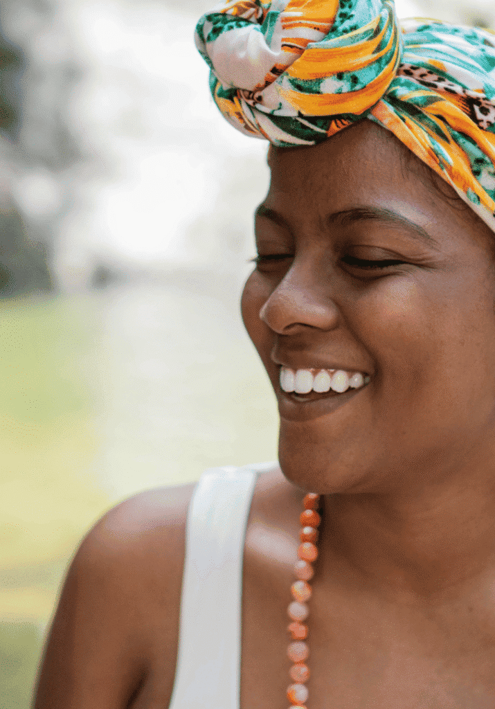 black woman changing her energy and happy. 