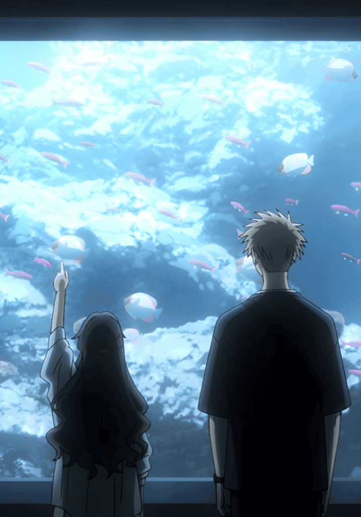 Rintaro and Saku at the aquarium in The Fragrant Flower Blooms with Dignity anime